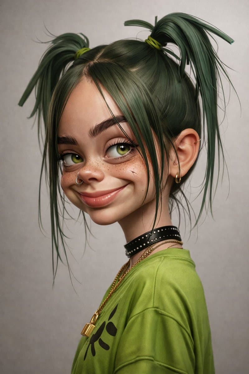 3D-Rendered Billie Eilish Cartoon Portrait — example 2