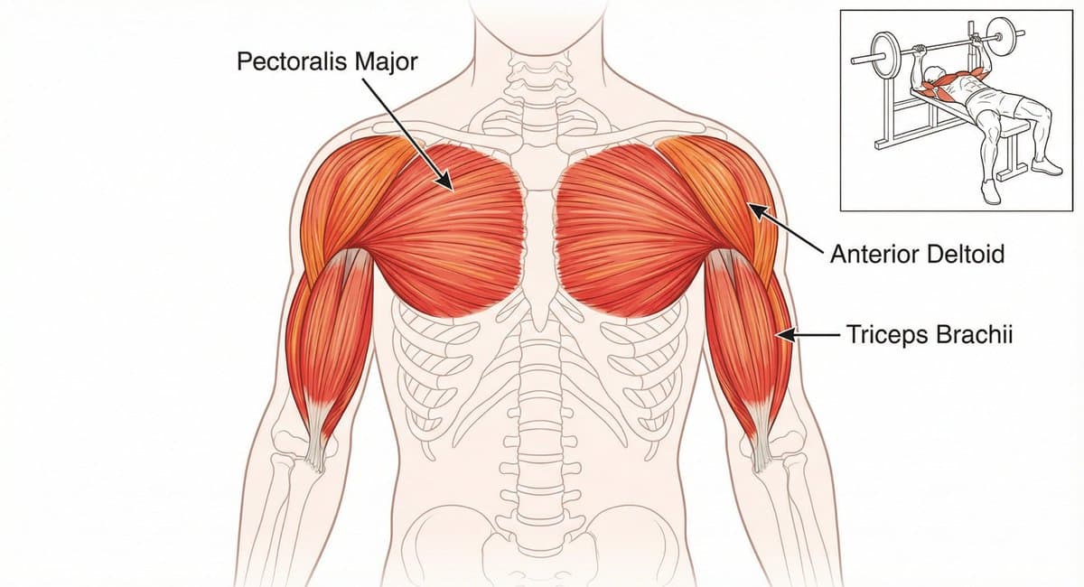 Bench press muscle diagram — example 1
