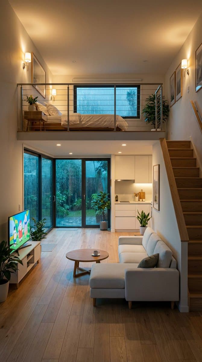 Cozy Split-Level Studio Apartment with Rainy Garden View — example 1