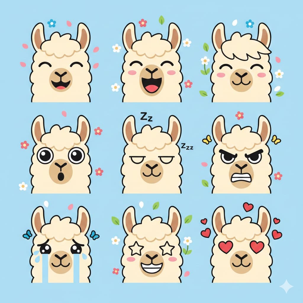 Flat Vector Llama Emoji Prompt — example 2