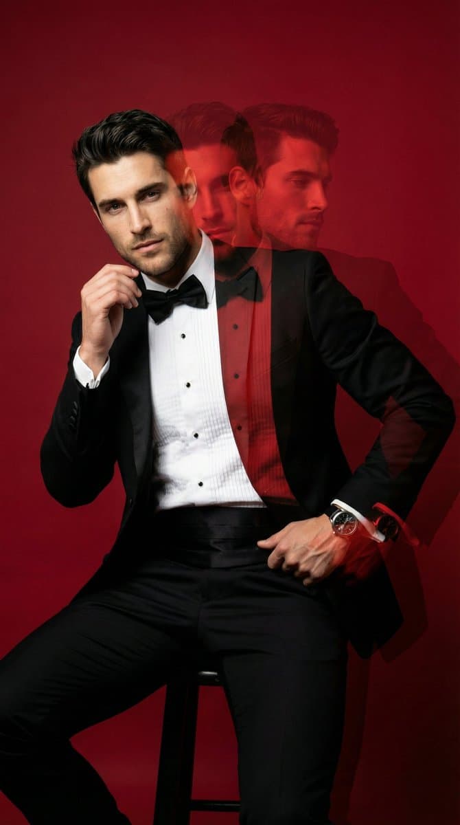 Red Studio Fashion Editorial with Motion Echo Effect — example 1