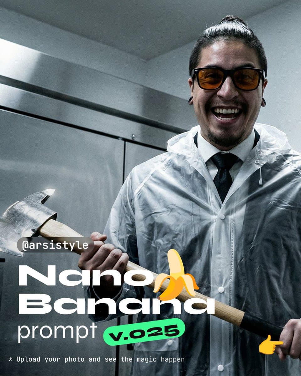 Clinical, High-Contrast Portrait with Axe and Raincoat Prompt — example 1