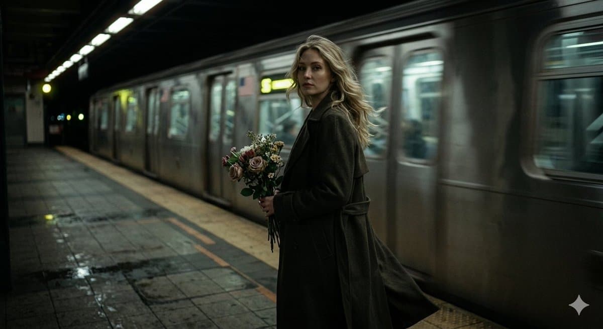 Cinematic Night Scene on Subway Platform — example 1