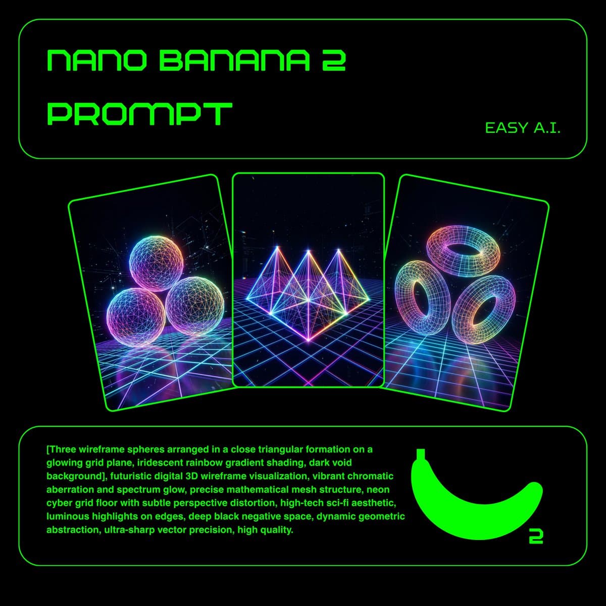 Neon Wireframe 3D Prompt Template — example 1