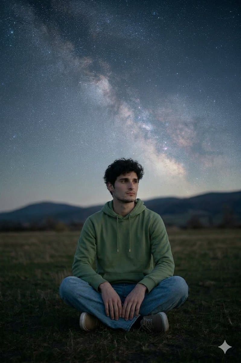 Man Under Starry Sky Cinematic Prompt — example 3