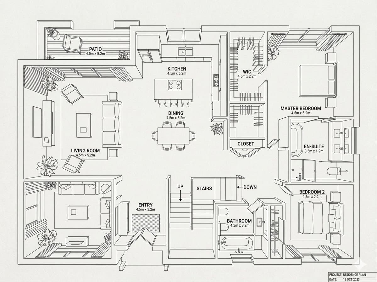 Modern Home Interior Architectural Blueprint Prompt — example 2