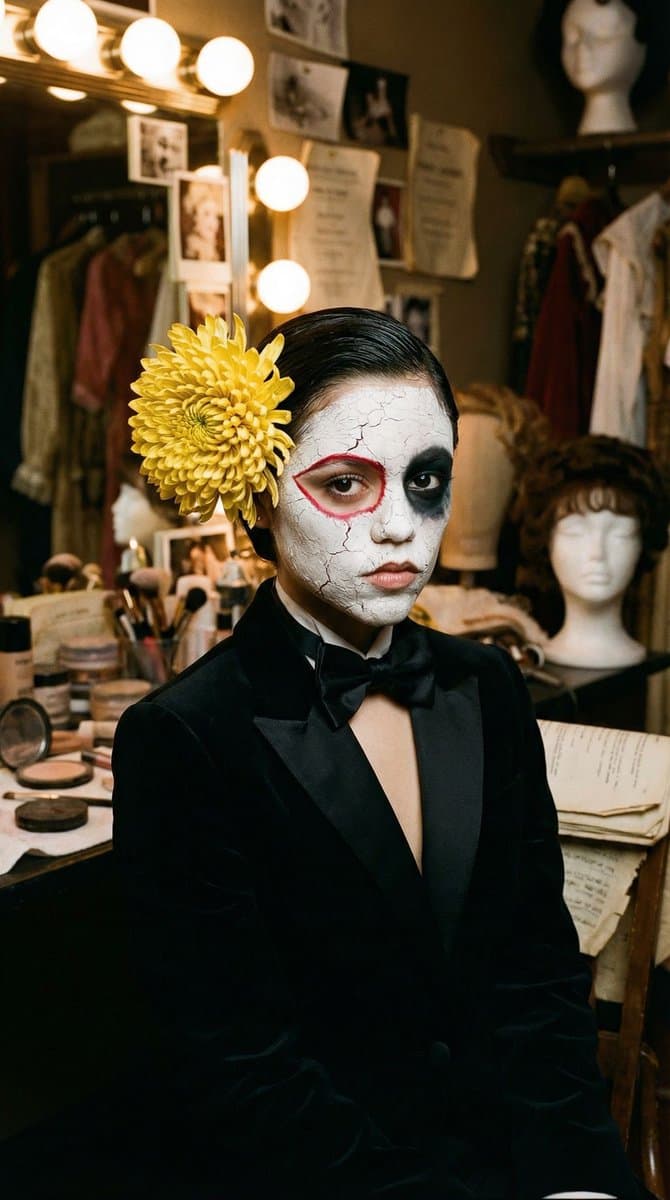 Surrealist Backstage Chaos: Jenna Ortega Editorial Portrait — example 1