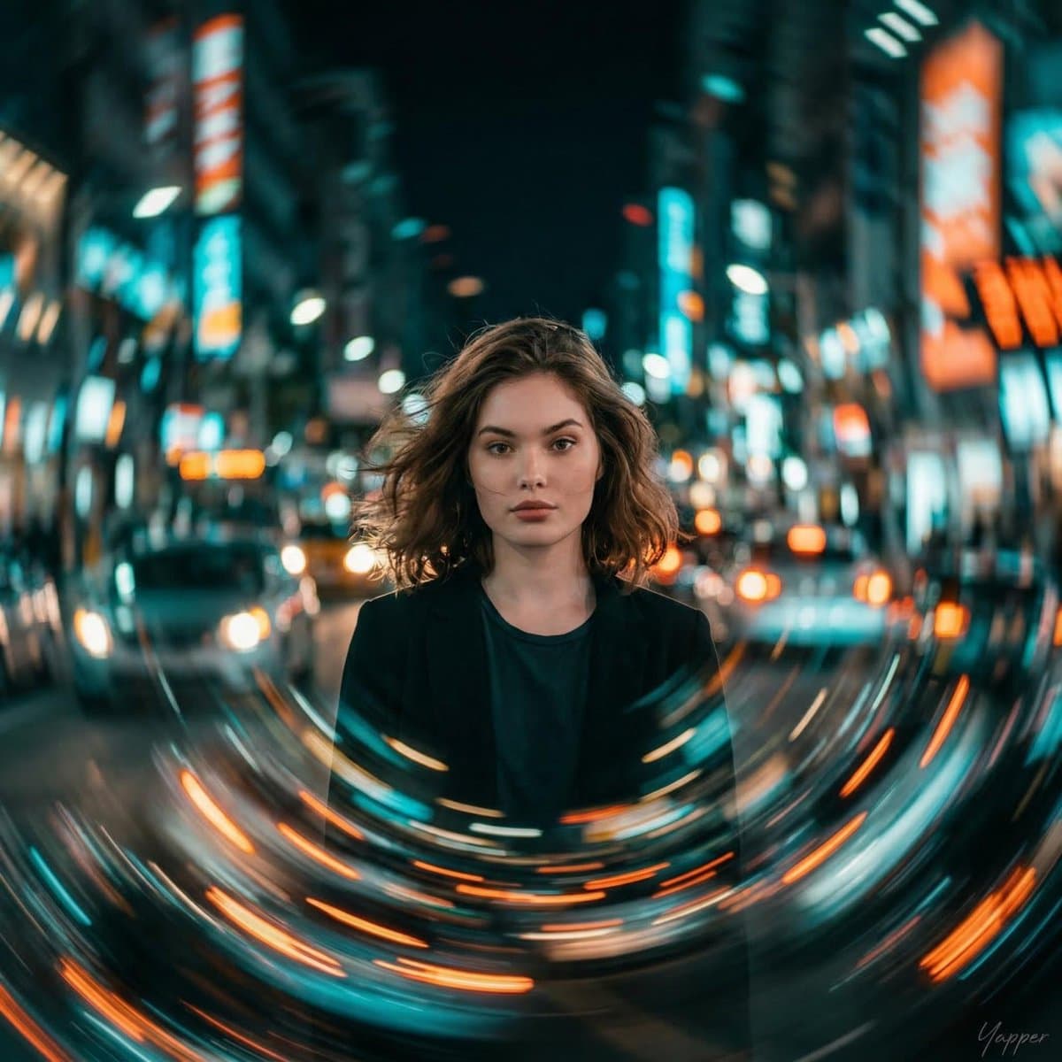 Cinematic Portrait with Motion Blur Cityscape — example 1