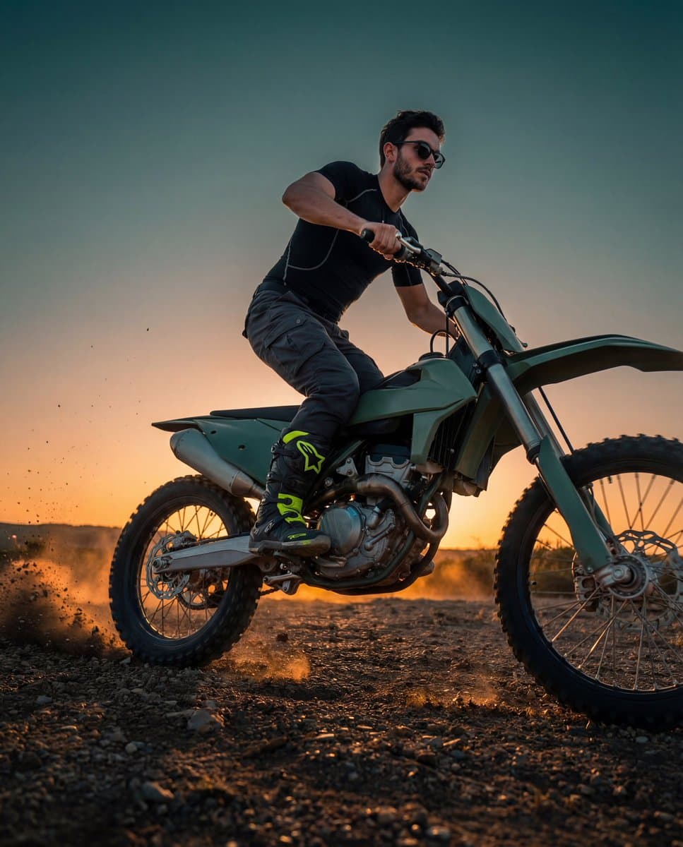 Cinematic Fashion-Action Portrait of a Rider — example 1