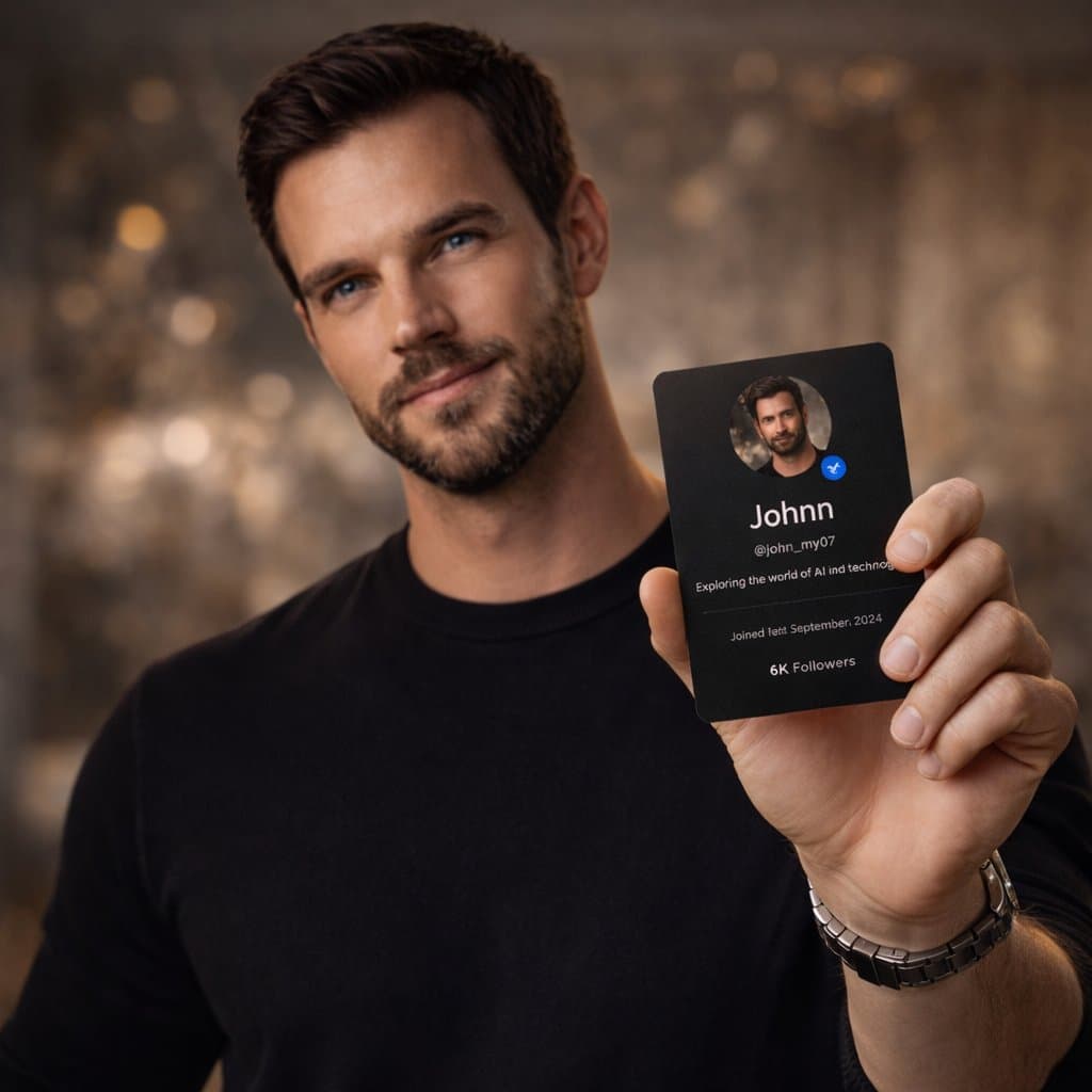 High-End Editorial Photoshoot of a Social Media Profile Card — example 1