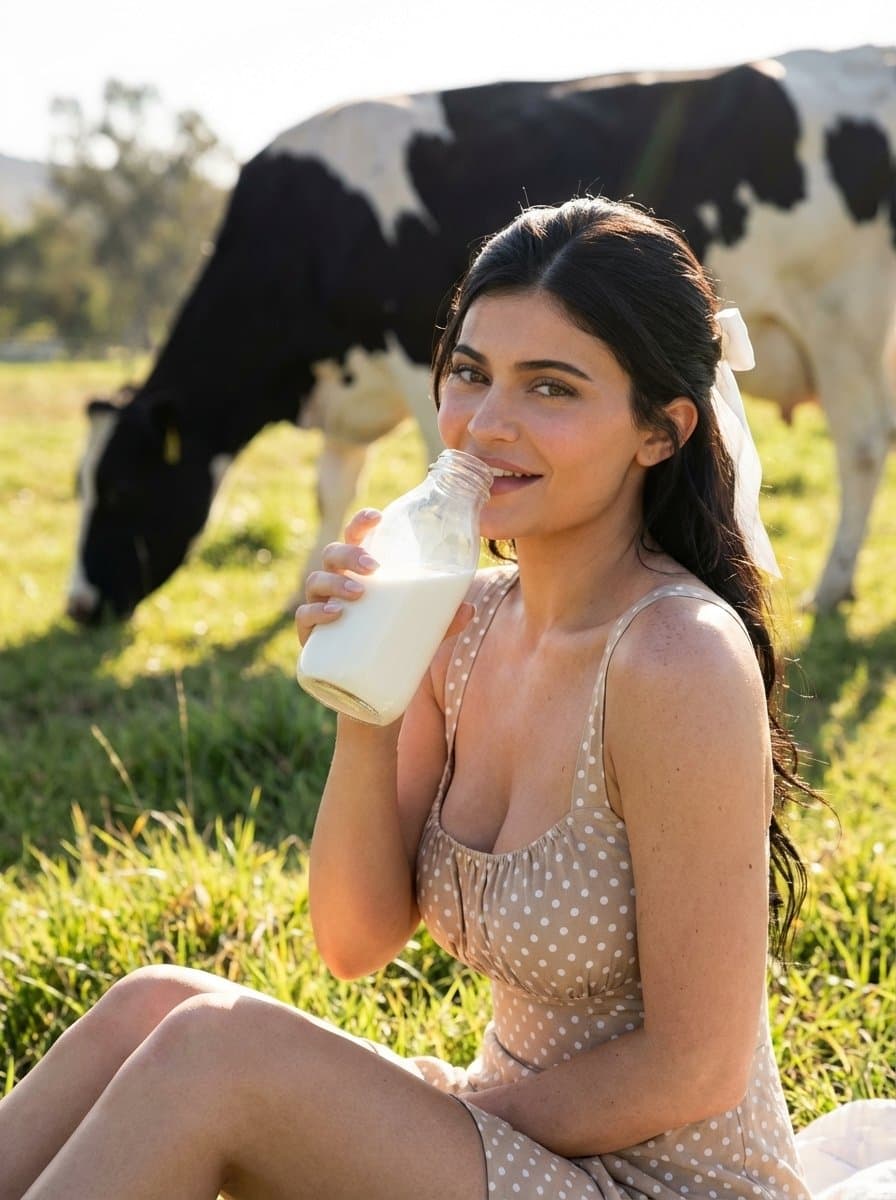Sunlit Countryside Milk Drinking Portrait — example 1