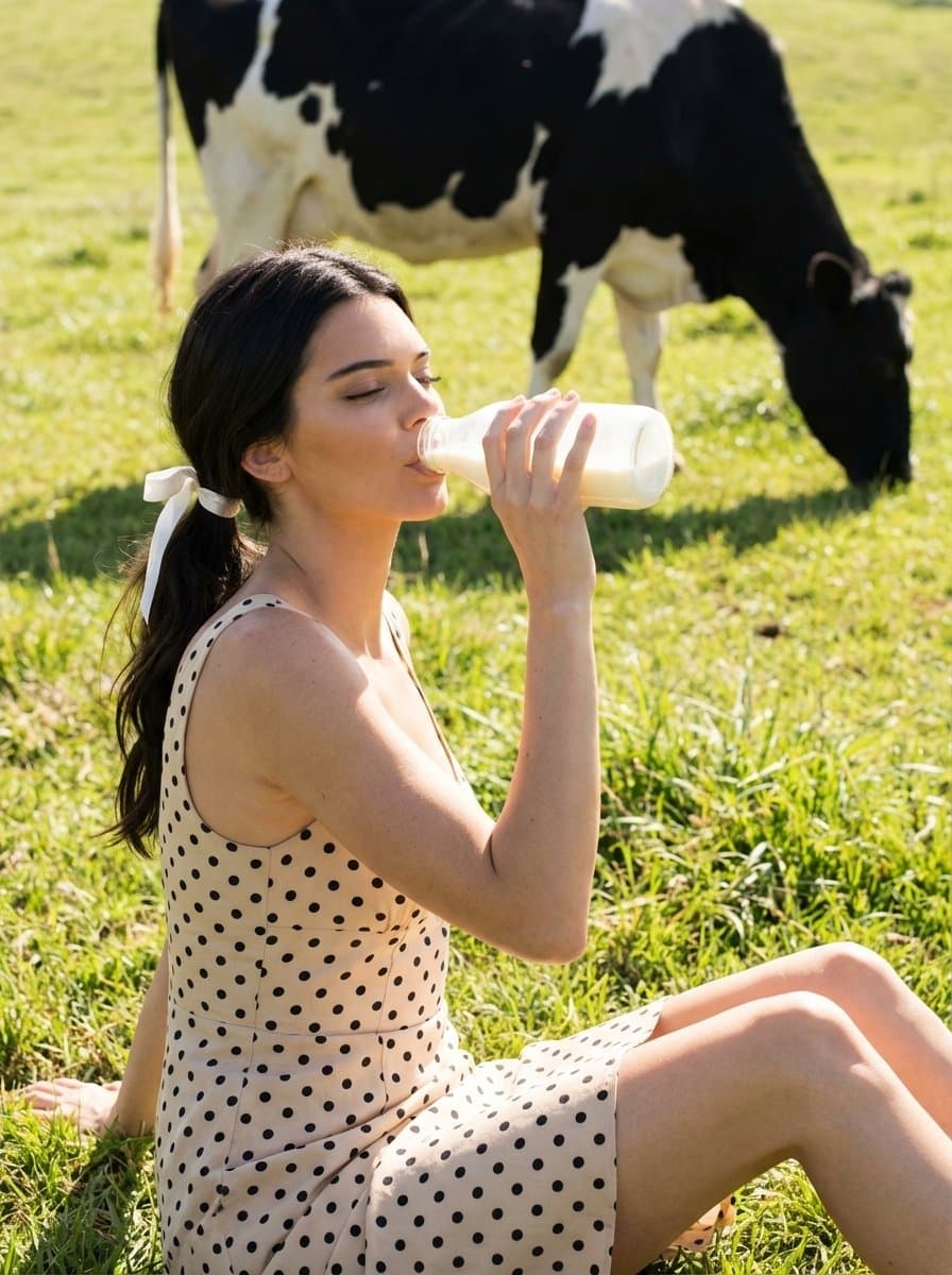 Sunlit Countryside Milk Drinking Portrait — example 4