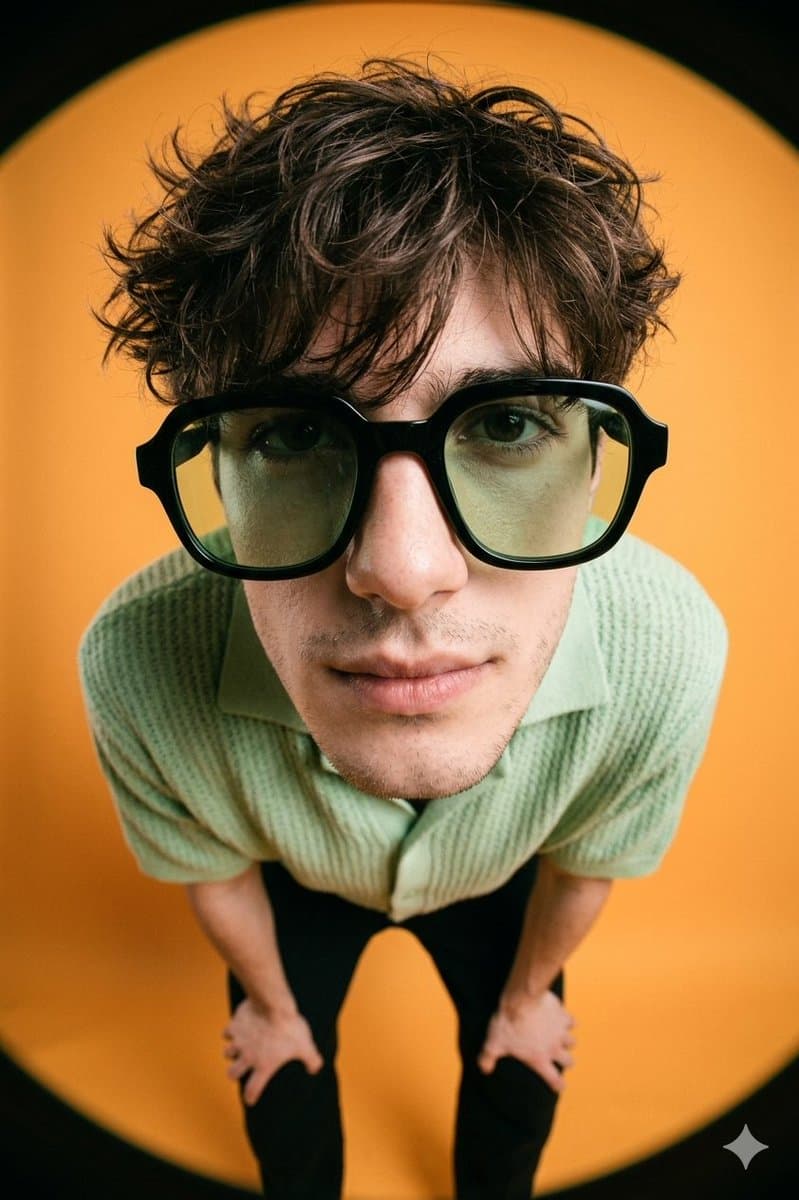 High-Fashion Editorial Image with Exaggerated Fisheye Distortion — example 1