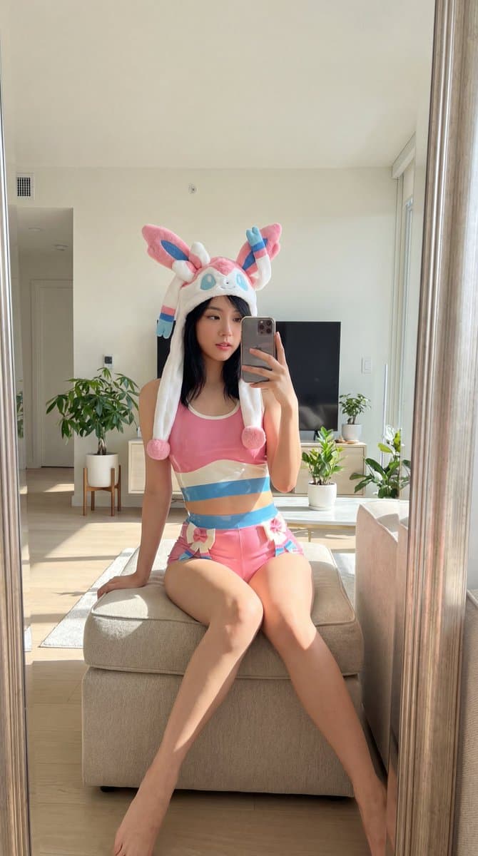 Blackpink Jisoo Sylveon Outfit Mirror Selfie — example 1