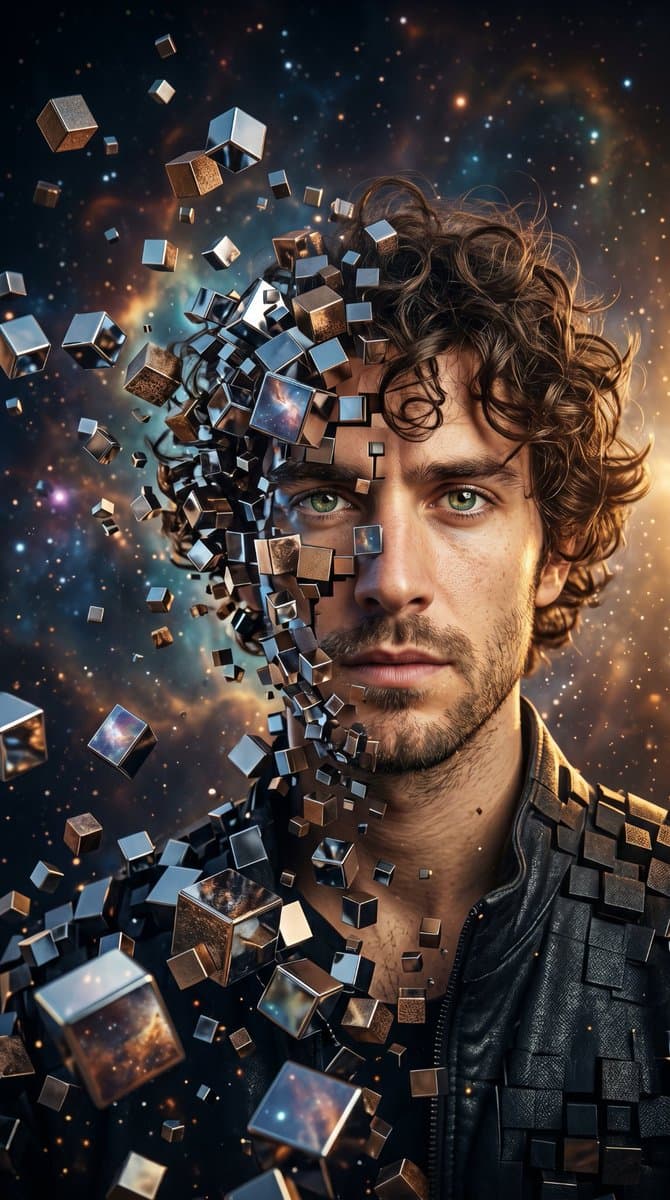 Deconstructed Metallic Cube Portrait โ example 2