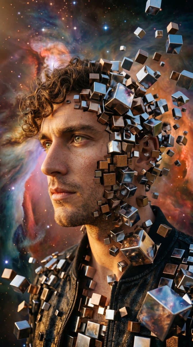 Deconstructed Metallic Cube Portrait โ example 3