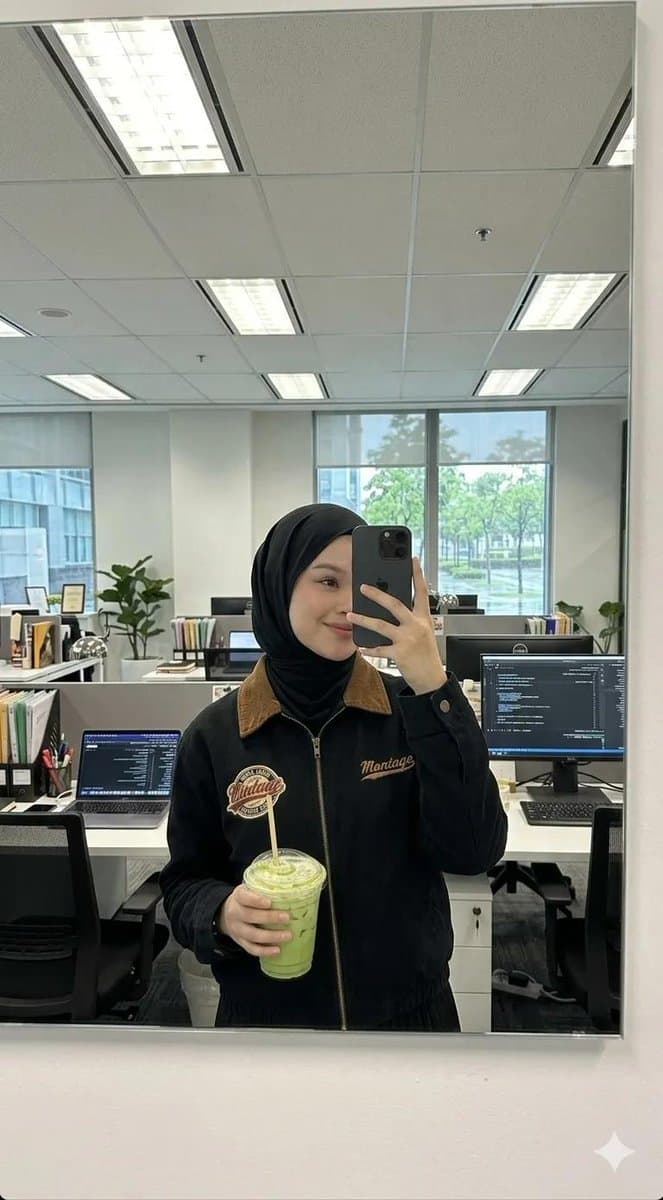 Modern Office Hijab Selfie — example 2