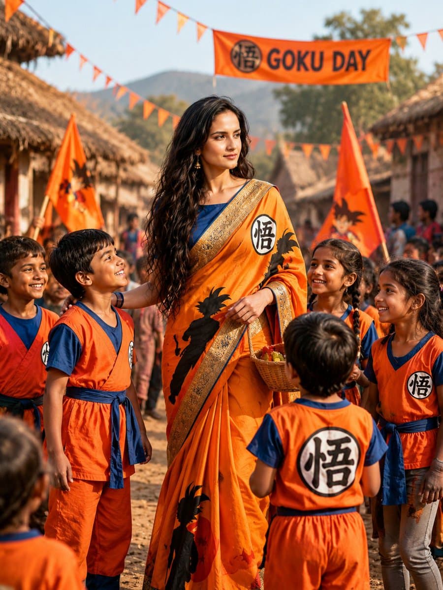 Goku-Inspired Saree Village Celebration — example 1