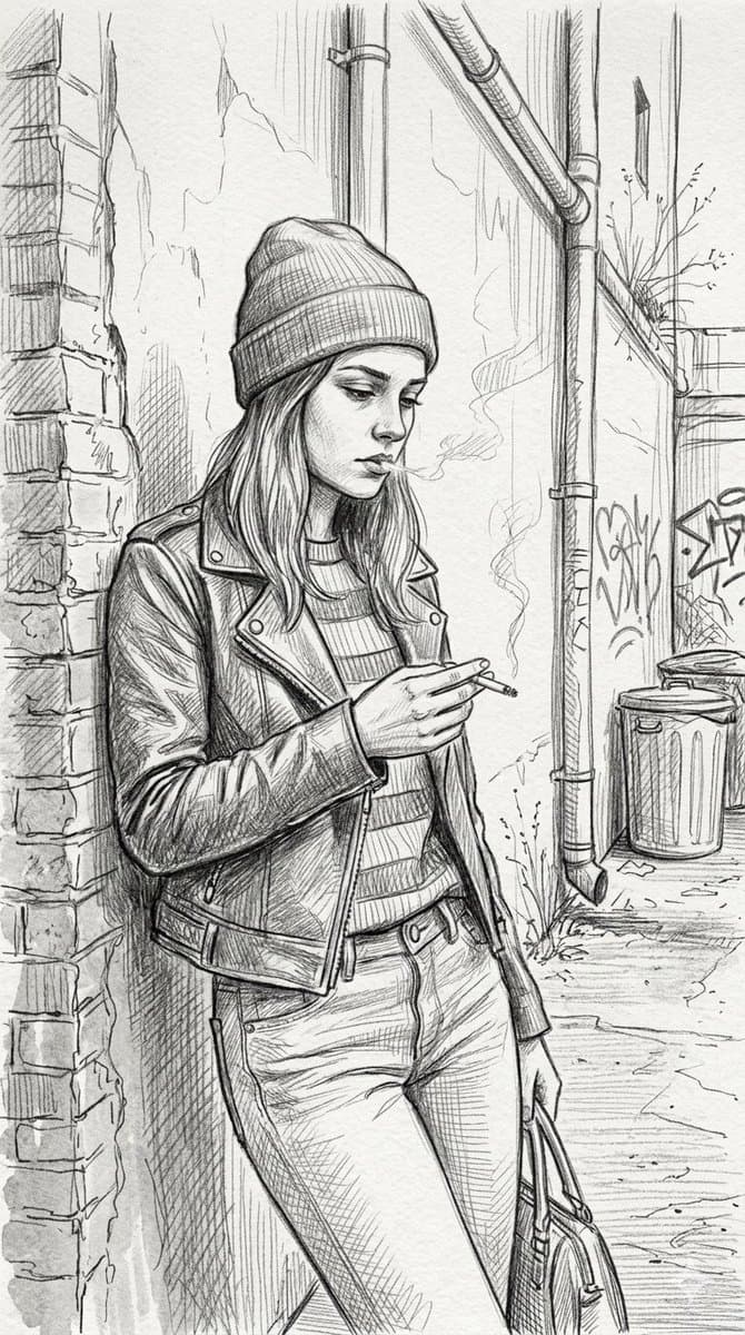 Gritty urban pencil sketch portrait — example 1