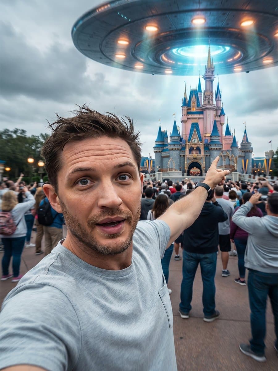 Sci-Fi UFO Invasion Selfie — example 1