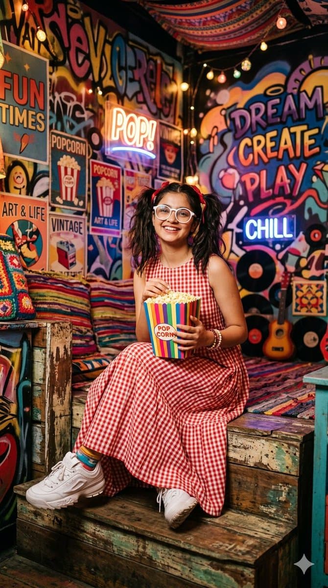 Retro Eclectic Pigtail Fashion Portrait — example 1
