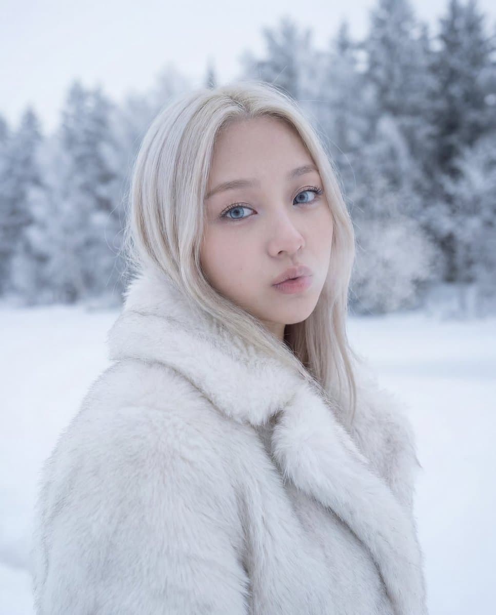 Cinematic Platinum Blonde Winter Portrait β example 3