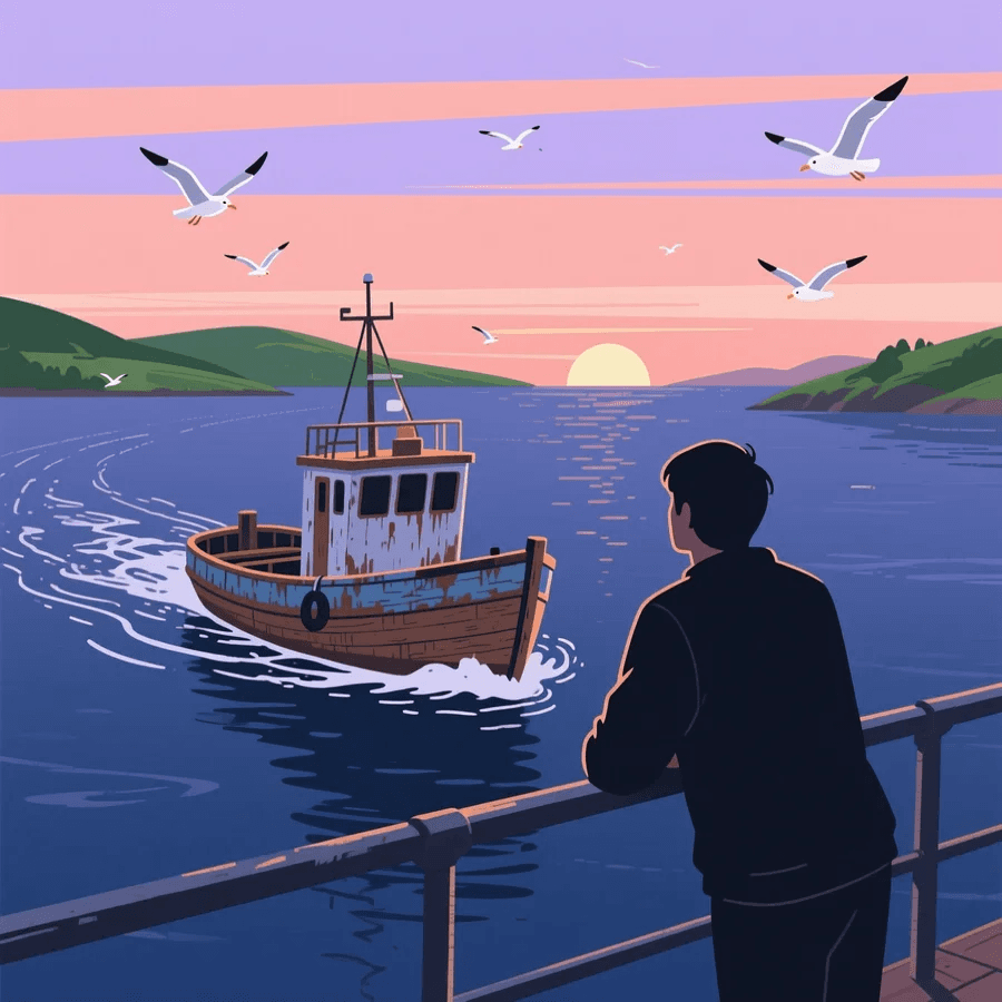 Fishing Boat Sunset Illustration — example 2