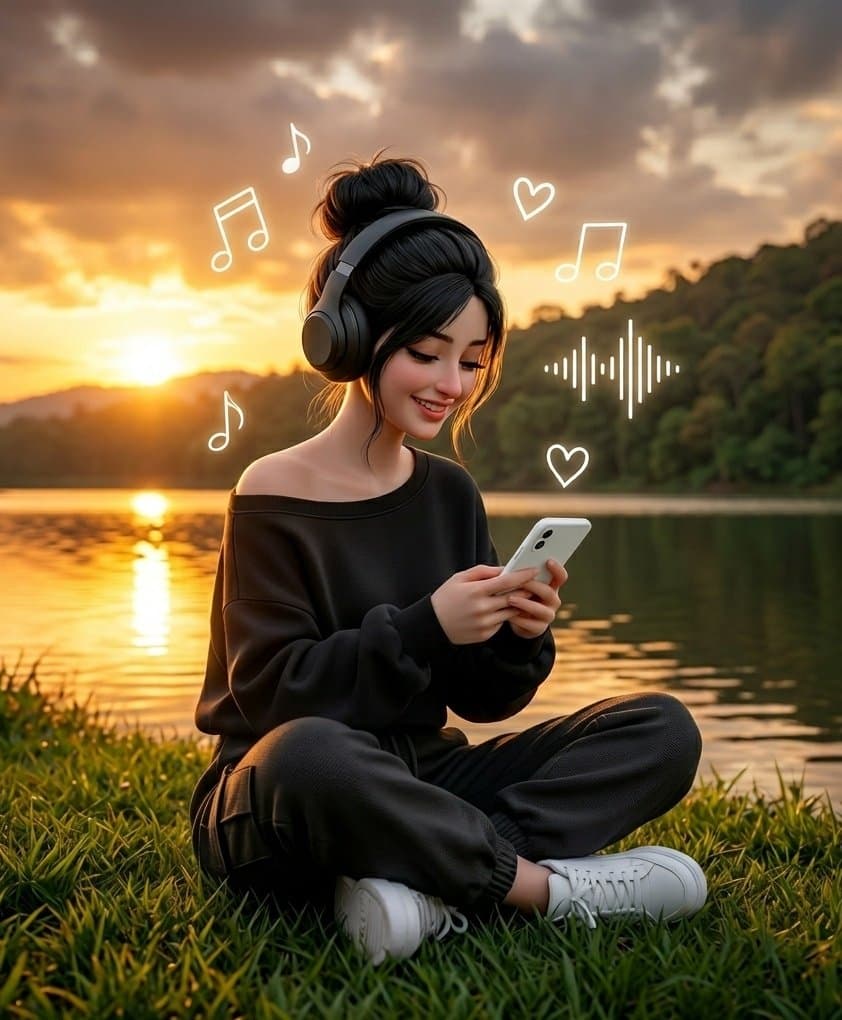 3D Anime Girl with Headphones β example 2