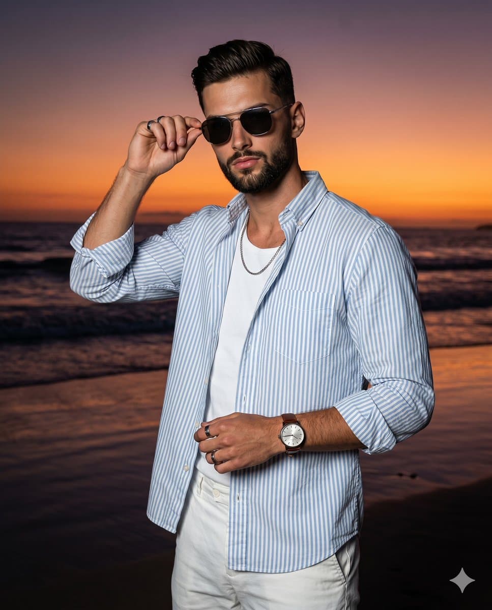 Confident Sunset Beach Portrait — example 1