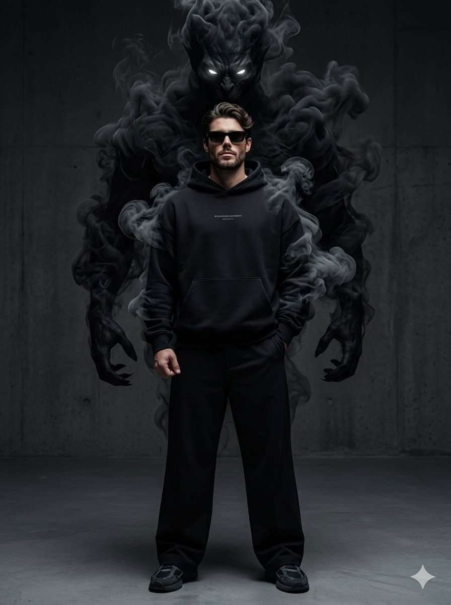 Supernatural Streetwear Portrait with Smoke Demon — example 1