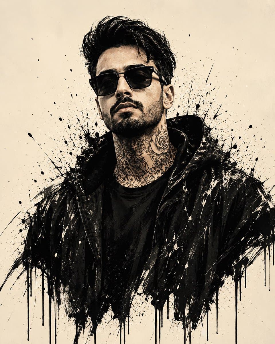 Black Ink-Splash Graffiti Stylized Portrait — example 1