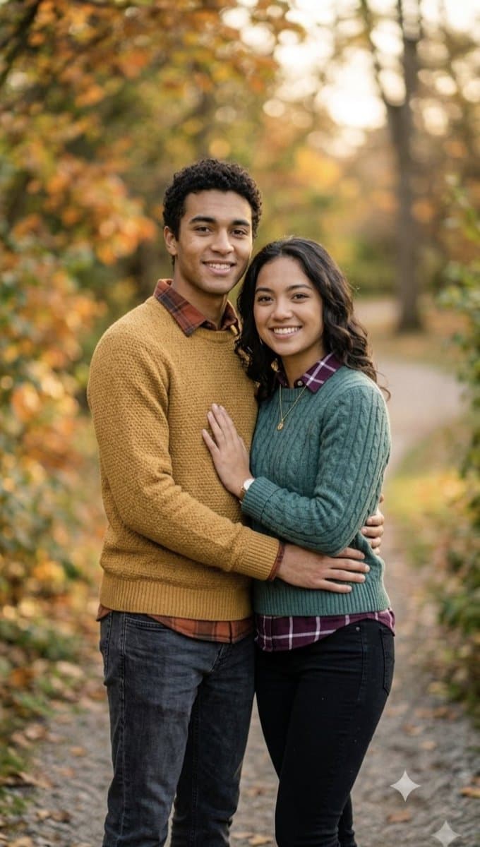 Autumn couple photoshoot in forest — example 1