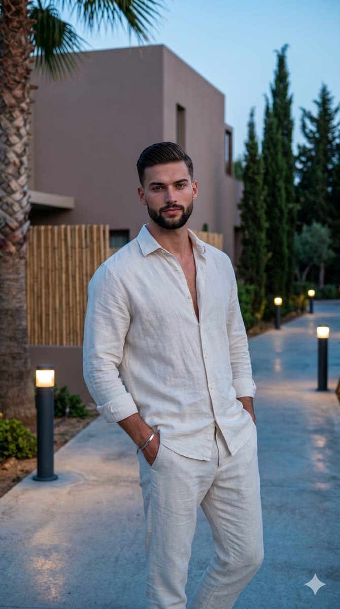 Upscale Resort Pathway Male Portrait — example 1