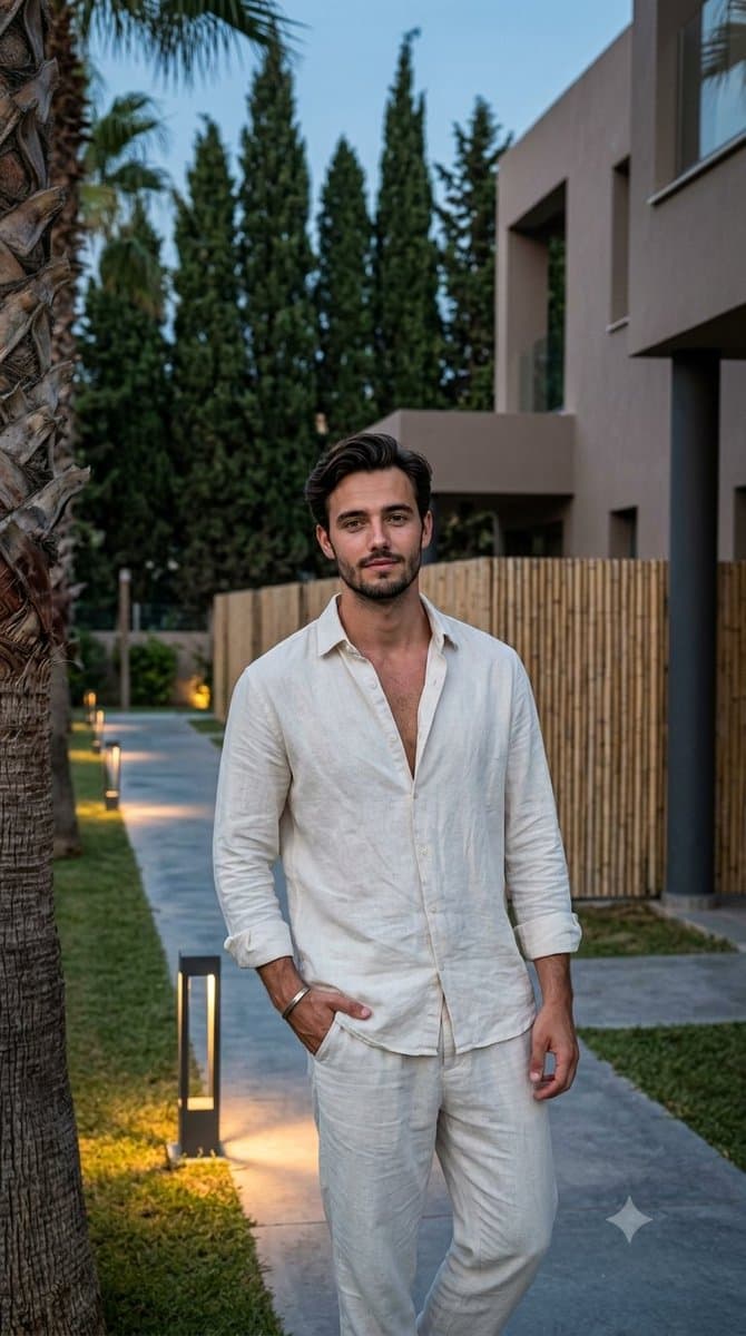 Sophisticated Man in Resort Pathway — example 1