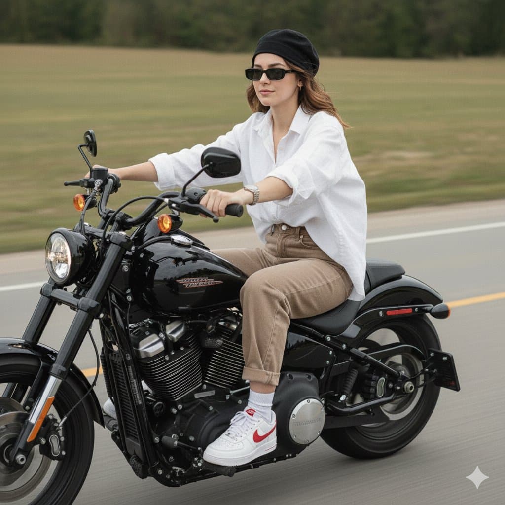 Cinematic Motorcycle Ride with Identity Lock — example 1