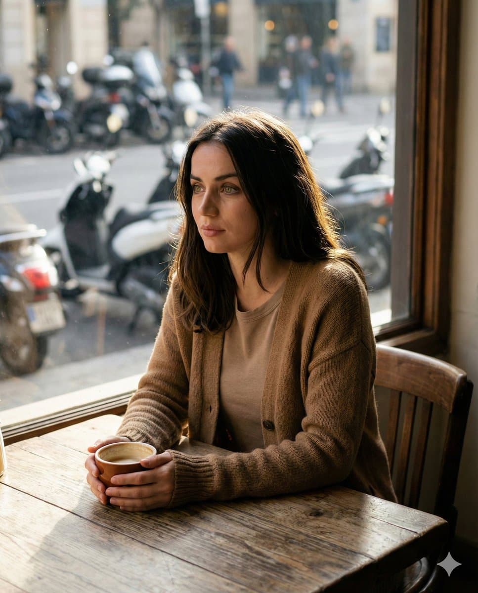 Cinematic Portrait in a Cozy Cafe — example 1