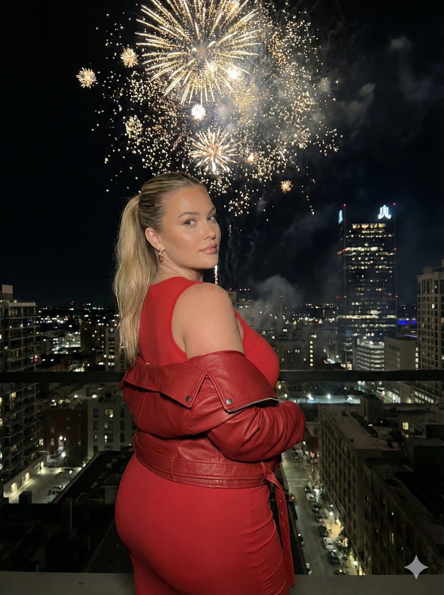 Nighttime Cityscape Portrait with Fireworks — example 1
