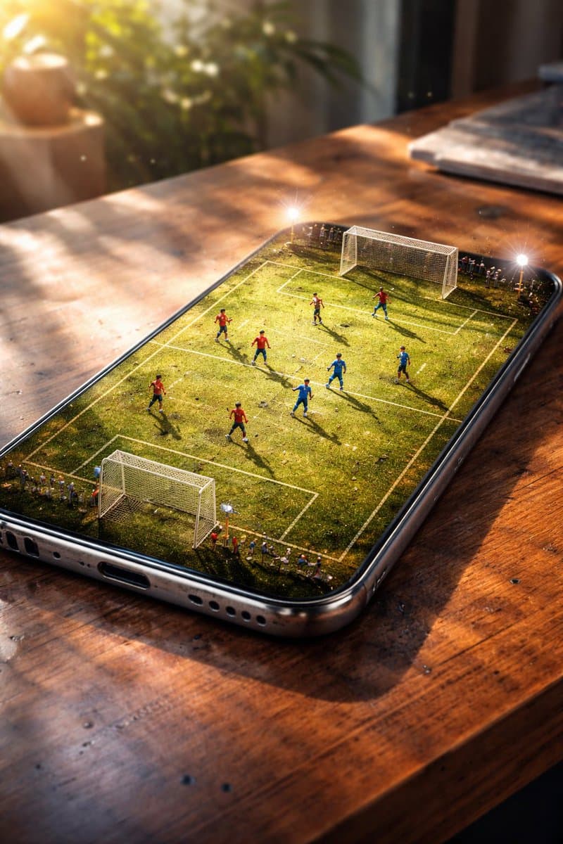 Hyper-Realistic Cinematic Football Stadium on a Smartphone Screen — example 1