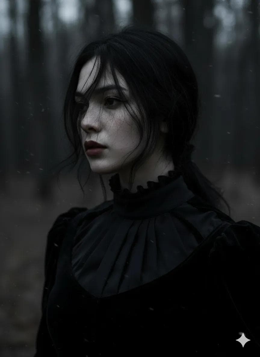 Gothic Ethereal Portrait in Snowy Forest — example 2