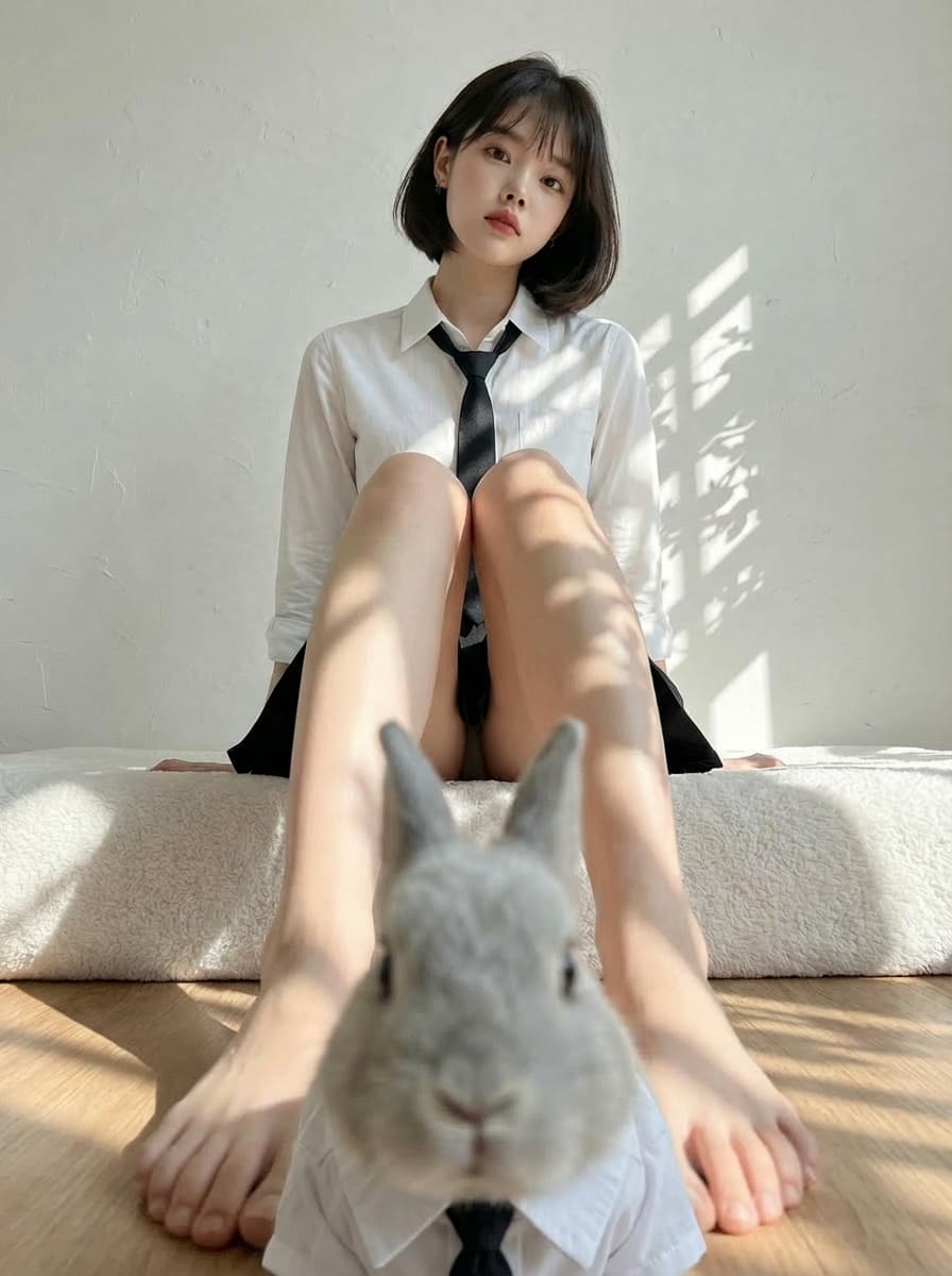 Rabbits wearing identical clothes — example 1
