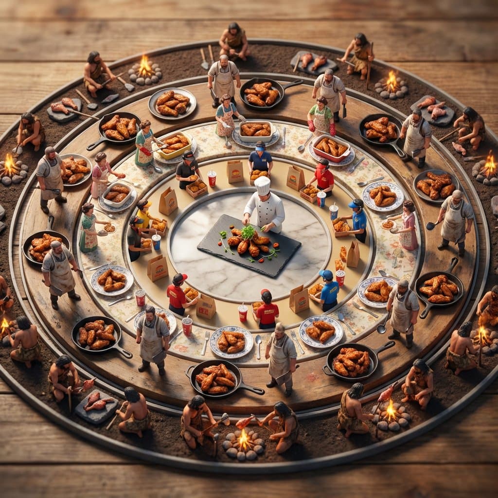 Food History Diorama in Mandala Format (Spicy Chicken Wings) — example 1