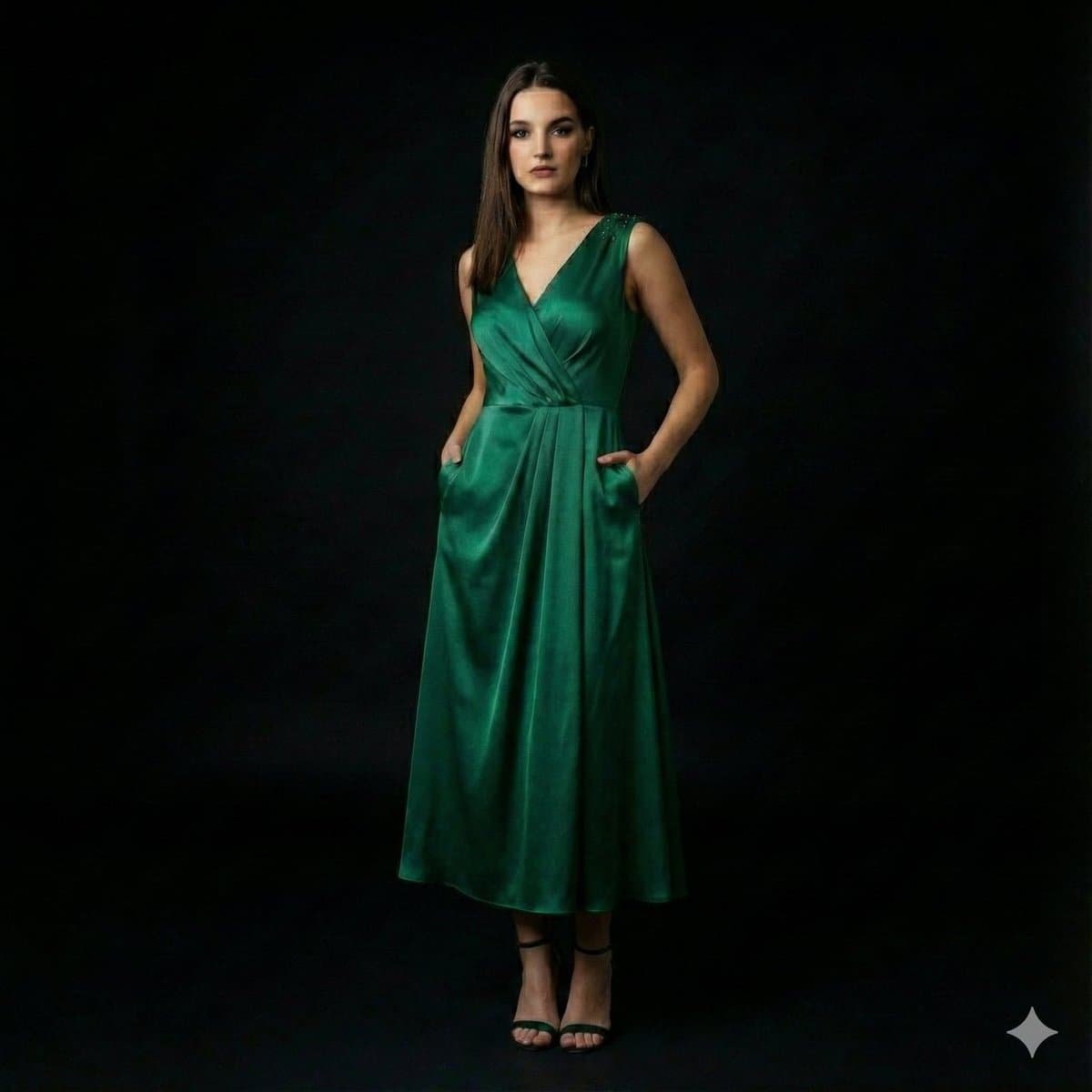 High-End Fashion Editorial Portrait on Black Background — example 1