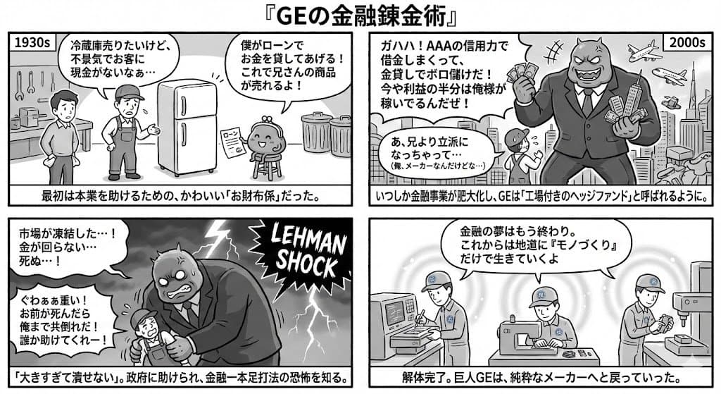 Generating 4-Panel Manga on GE's Financial History — example 1