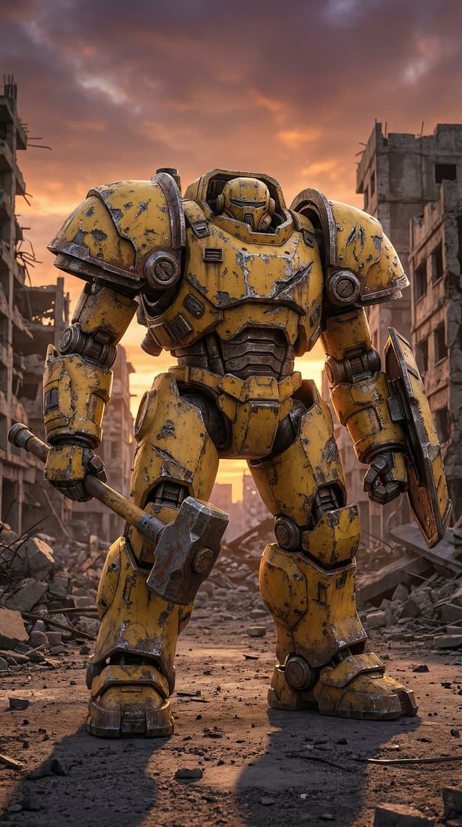 Photorealistic Battle-Damaged Mech Prompt — example 1