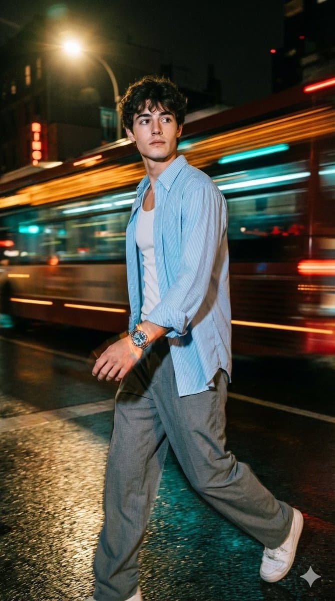 Cinematic Night Street Portrait of Indian Man — example 1
