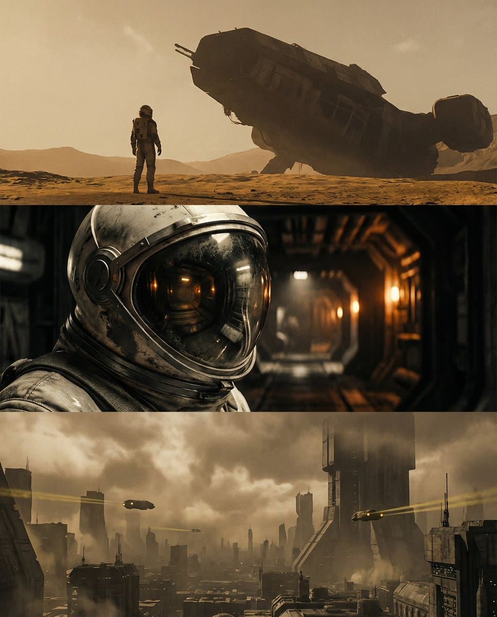 Sci-fi cinematic triptych and expansions — example 2