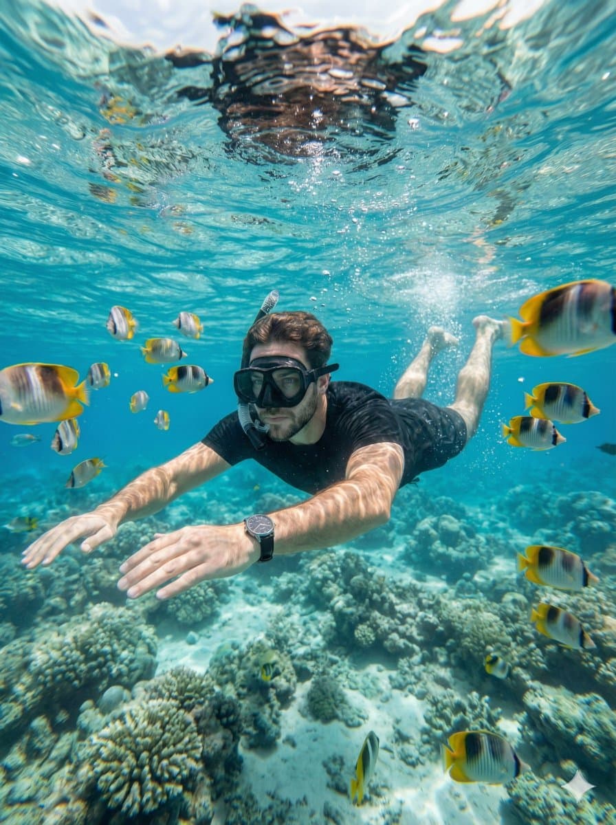 Hyper-Realistic Underwater Snorkeling Portrait — example 1