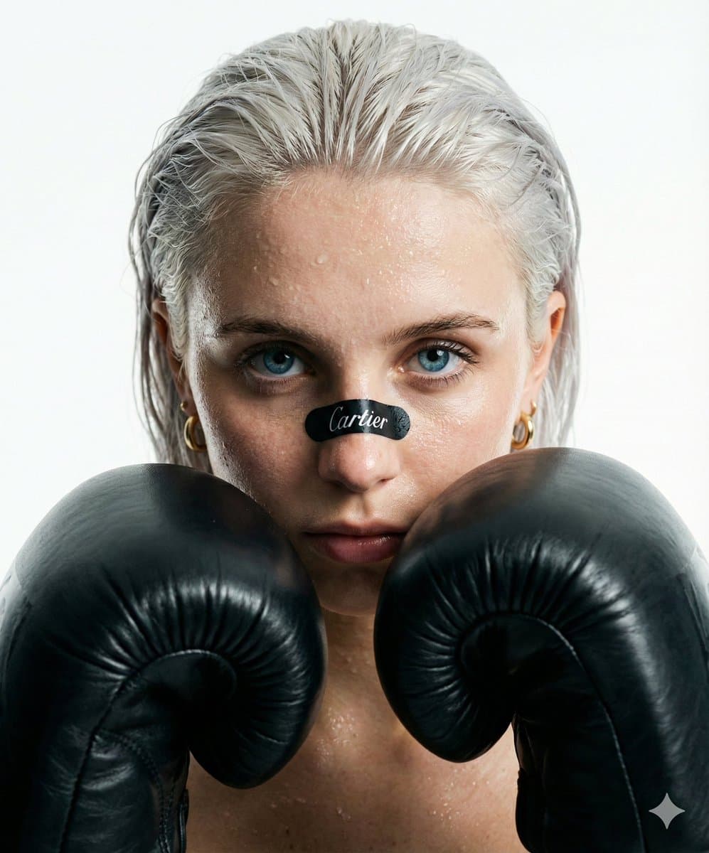 Cinematic Boxer Portrait with Cartier Branding — example 2