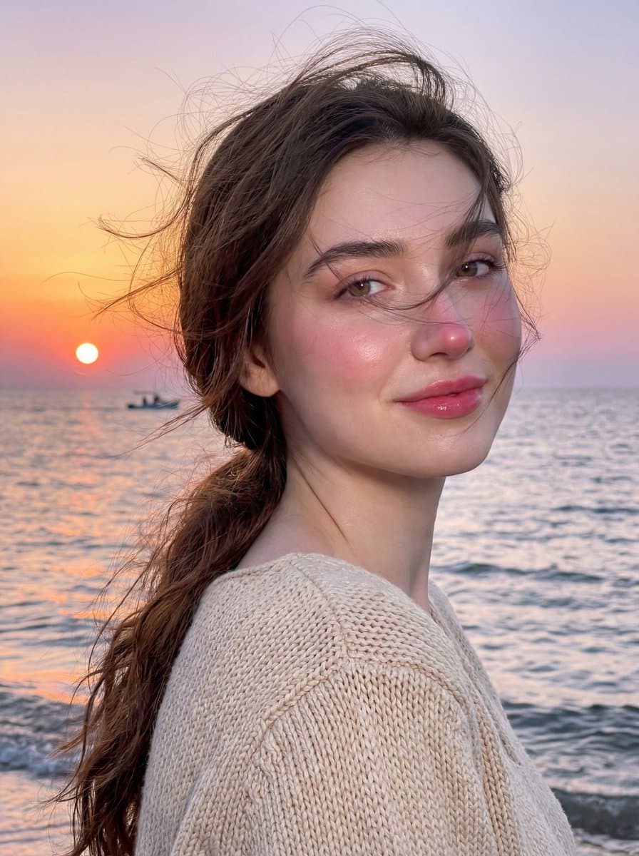 Golden Hour Seaside Portrait with Identity Preservation — example 1