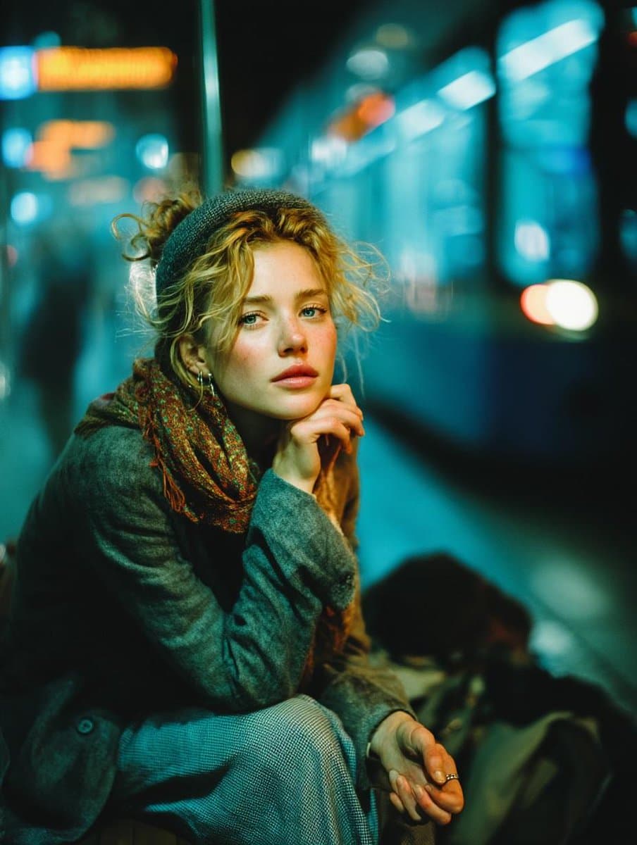 Cinematic Low-Light Subway Portrait — example 1
